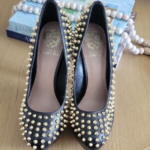 Vince Camuto Black and Gold Studded Heels
